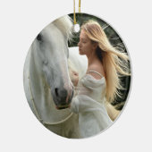 Weißes Pferd und Mädchen Keramik Ornament (Links)