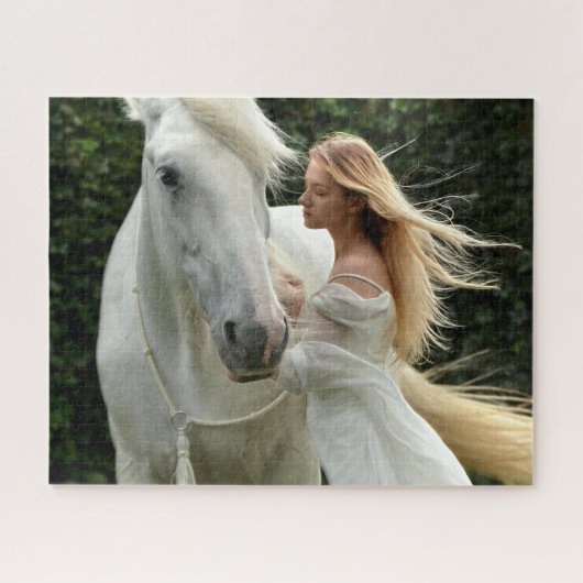 Weißes Pferd und Mädchen Puzzle (Horizontal)