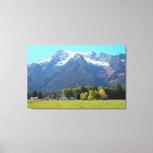 Weißes Pferd und Ranch Leinwanddruck (Vorderseite)