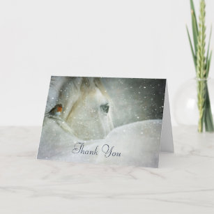 Weißes Pferd & Vogel im Winter Schneefall Danke Karte