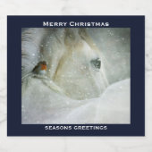 Weißes Pferd & Vogel im Winter Schneefall Weihnach Bierflaschenetikett (Einzelnes Label)