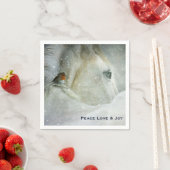 Weißes Pferd & Vogel im Winter Schneefall Weihnach Serviette (Beispiel)