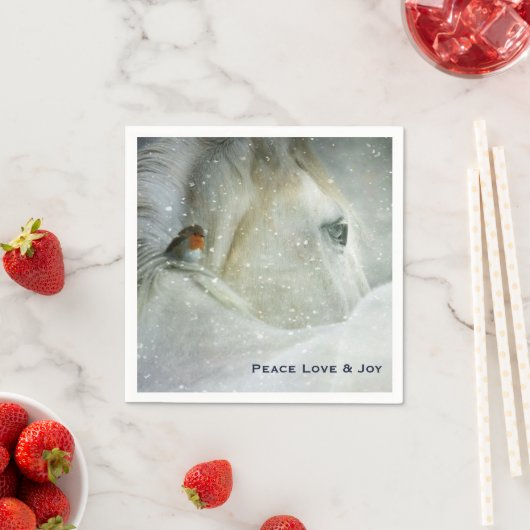Weißes Pferd & Vogel im Winter Schneefall Weihnach Serviette (Beispiel)