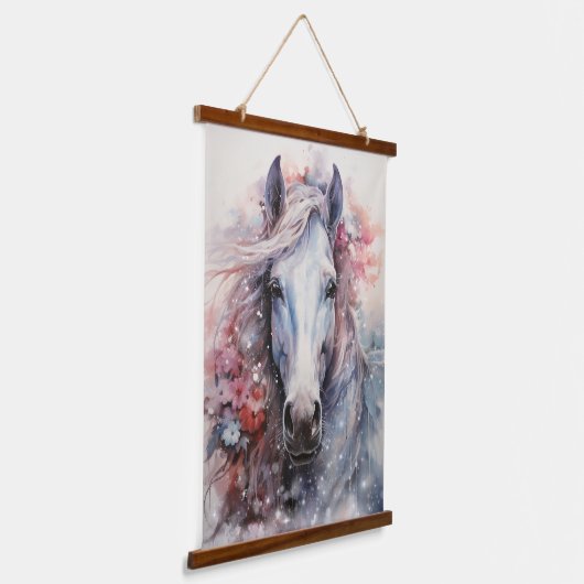 Weißes Pferd Wandteppich Mit Holzrahmen (Gewinkelt)