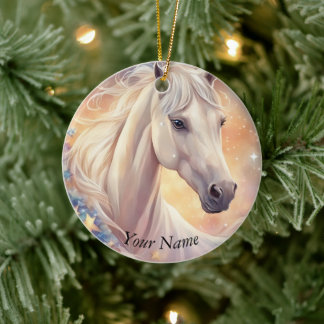 weißes Pferd, wasserfarben pastell Keramik Ornament