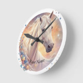 weißes Pferd, wasserfarben pastell Runde Wanduhr (Winkel)