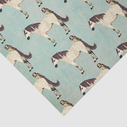 Weißes Pferde-u. Eulen-blaues Seidenpapier (Ausschnitt)