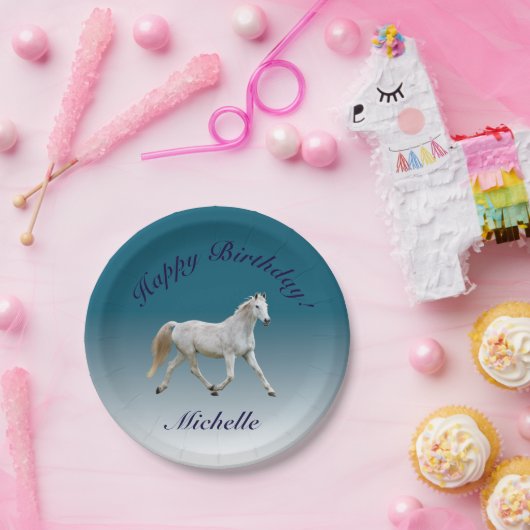 Weißes Pferdegeburtstags-Teller Pappteller (Party)
