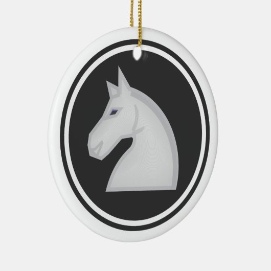 Weißes Pferderitter-Schach Keramikornament (Rechts)