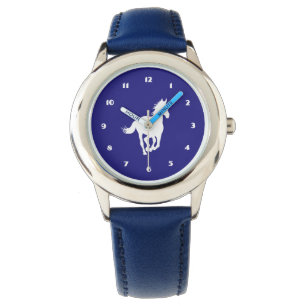 Weißes PferdeSilhouette auf Lila Armbanduhr
