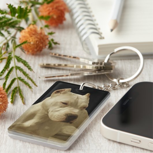 Weißes Pitbull Schlüsselanhänger (Vorderseite rechts)