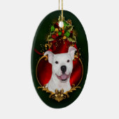 Weißes pitbull Weihnachten Keramikornament (Rechts)