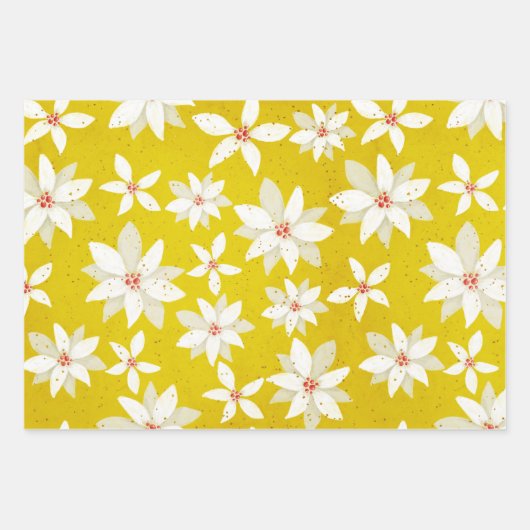 Weißes Poinsettias Rote Akzente Hellgoldenes Gelb Geschenkpapier Set (Vorderseite 3)
