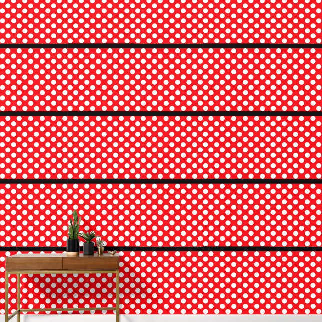 Weißes Polka Dot Rotes Schwarzes Peel und Tick-Tap Tapete (Korridor)