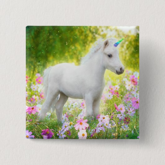 Weißes Pony Einhorn Button (Vorderseite)