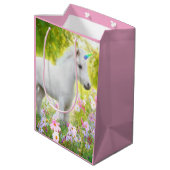 Weißes Pony Einhorn Mittlere Geschenktüte (Rückseite Schrägansicht)