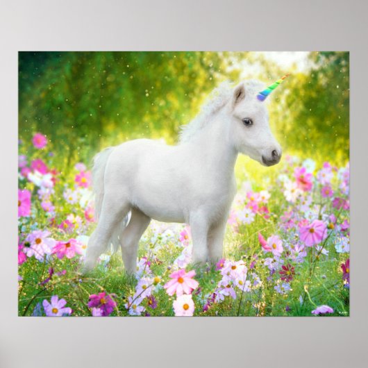 Weißes Pony Einhorn Poster (Vorne)