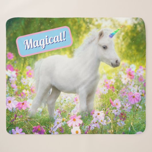 Weißes Pony Einhorn Sherpadecke (Vorderseite (Horizontal))