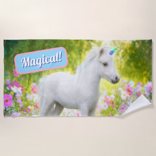 Weißes Pony Einhorn Strandtuch