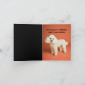 Weißes Poodle als Bulldogenhund Halloween verkleid Karte (Innenseite)