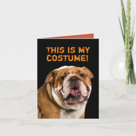 Weißes Poodle als Bulldogenhund Halloween verkleid Karte