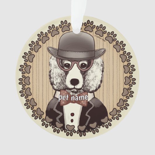 Weißes Poodle mit Brille Ornament (Vorderseite)