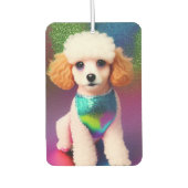 Weißes Poodle mit Cremeohren auf Regenbogenfunkel Autolufterfrischer (Vorderseite)