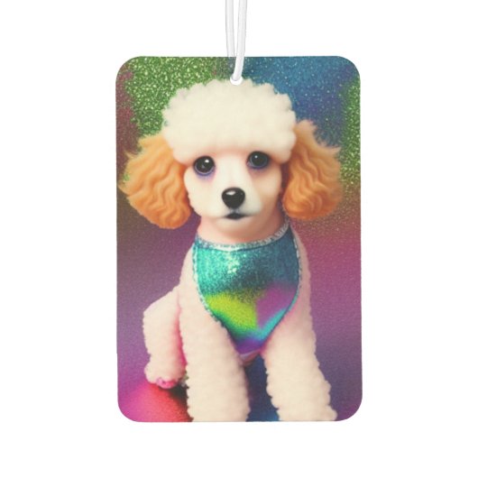 Weißes Poodle mit Cremeohren auf Regenbogenfunkel Autolufterfrischer (Rückseite)