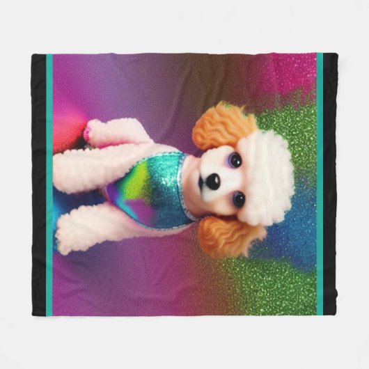 Weißes Poodle mit Cremeohren auf Regenbogenfunkel Fleecedecke (Vorderseite (Horizontal))