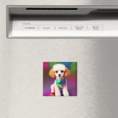 Weißes Poodle mit Cremeohren auf Regenbogenfunkel Magnet (In Situ (Geschirrspüler))