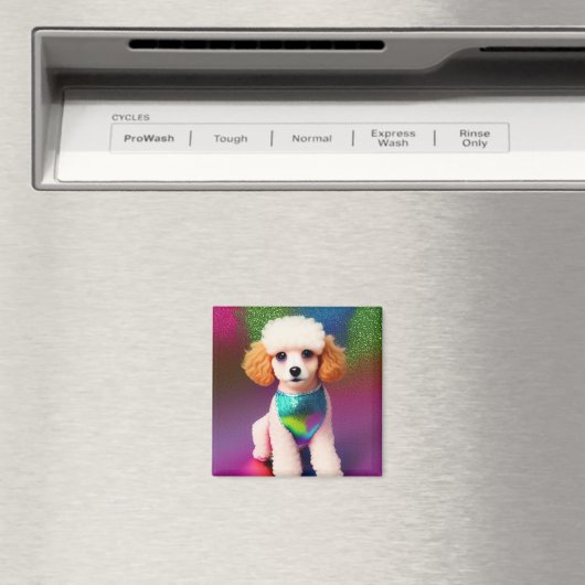 Weißes Poodle mit Cremeohren auf Regenbogenfunkel Magnet (In Situ (Geschirrspüler))