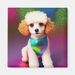 Weißes Poodle mit Cremeohren auf Regenbogenfunkel Magnet
