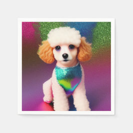 Weißes Poodle mit Cremeohren auf Regenbogenfunkel Serviette