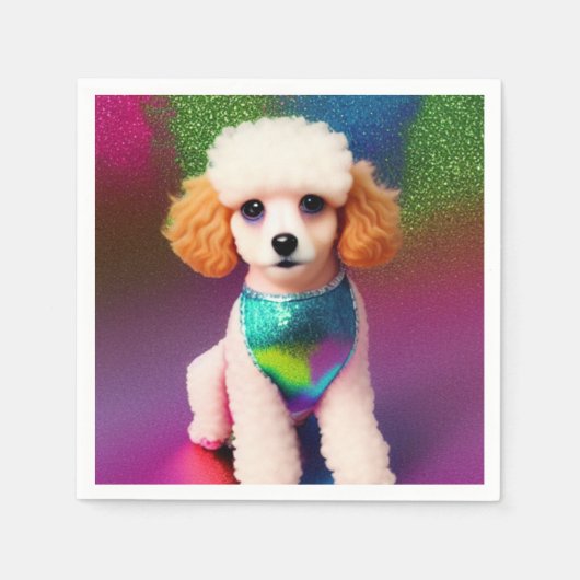 Weißes Poodle mit Cremeohren auf Regenbogenfunkel Serviette (Vorderseite)