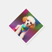 Weißes Poodle mit Cremeohren auf Regenbogenfunkel Serviette (Ecke)