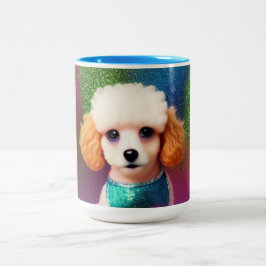 Weißes Poodle mit Cremeohren auf Regenbogenfunkel Zweifarbige Tasse