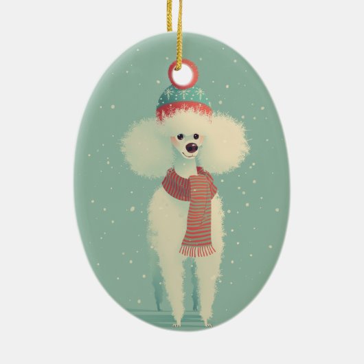 Weißes Poodle-Weihnachtsgeschenk Keramik Ornament (Hinten)