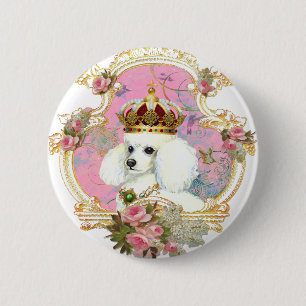 weißes Poodle wi rosa roses gold für fini clr bk Button