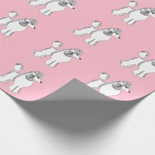 Weißes Poodles-Muster rosa Wrapping Paper Geschenkpapier