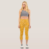 Weißes Posy-Print auf Gold Capri Leggings (Vorderseite)