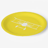 Weißes Profil auf gelbem Hintergrund Pappteller (Schrägansicht)
