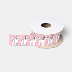 Weißes Pudel-Muster erröten rosa Satin-Band Satinband