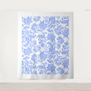 Weißes Puderblaues vintage Blumen-Damaskus-Muster Wandteppich