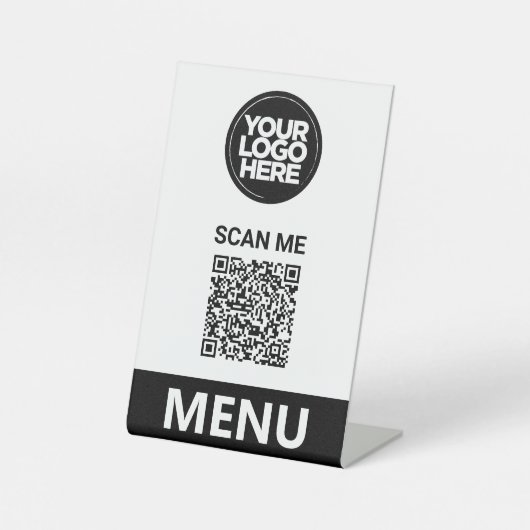 Weißes Qr-Code-Menü | Logo Berührungslos Modern Sockelschild (Vorderseite)