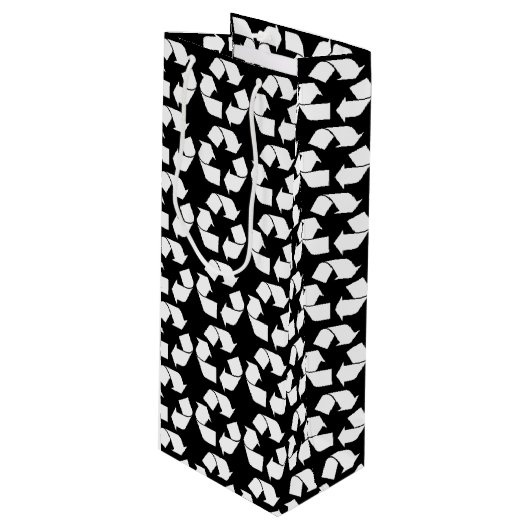 Weißes Recycelnd Symbol Geschenktüte Für Weinflaschen (Vorderseite Schrägansicht)