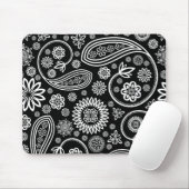 Weißes Retro-Blumendesign auf schwarz Mousepad (Mit Mouse)