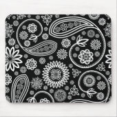 Weißes Retro-Blumendesign auf schwarz Mousepad (Vorne)