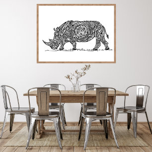 Weißes Rhino Design Schwarz Poster