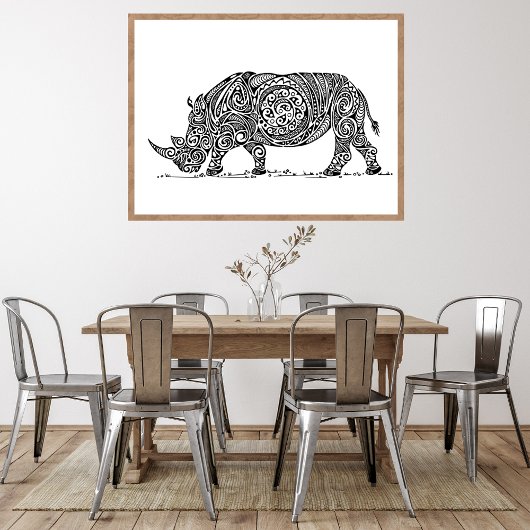 Weißes Rhino Design Schwarz Poster