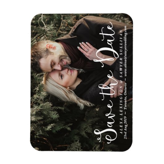 Weißes romantisches Skript-Foto Speichern Sie das  Magnet (Vertikal)